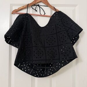 Ganni crop Black Eyelet Women's Top 38 8